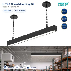 Linear Light Pendant 130lm/W CCT Power Selectable ETL DLC 5.1 Suspended for Warehouse Aisle Lighting
