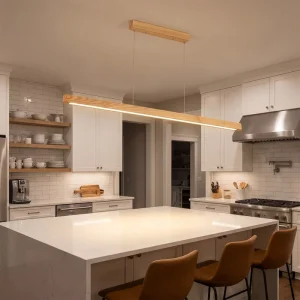 Linear Oak Wooden Pendant Lighting 150cm Soft Square for Kitchen Island with Remote Control Adjustable CCT and Dimmable