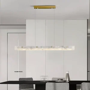 Linear Pendant Light LED Minimalist Natural Veined Marble Chandelier for Kitchen Island Dining Room