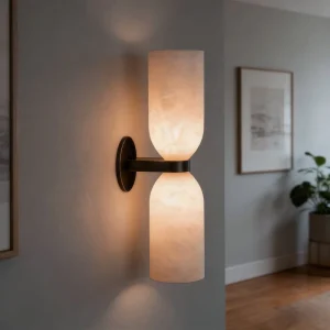 Linear Spanish Alabaster Marble Copper Wall Light Luxury LED Light for Hotel Passage Corridor Wall Mounted Lamp