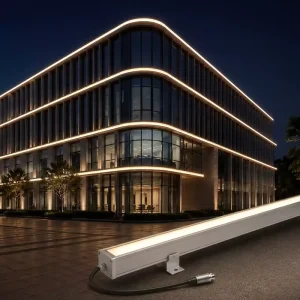 Linear lights on building exterior walls