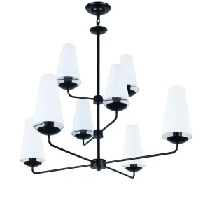 Living Room Chandelier Modern Ceiling Light Matte Black Pendant Light with Acrylic Shades