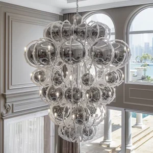 Living Room Decorative Round Grey Glass Ball Pendant Light LED Hanging Lamp Modern Luxury Ceiling Chandelier