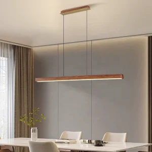 Living Room LED Linear Long Modern Nordic Pendant Wooden Pattern Hanging Lighting Chandelier Lights for Dining Room Island 1m