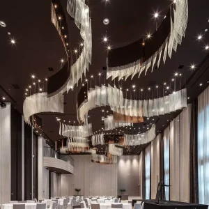 Long Crystal Chandelier Designer Creative LED Button style Control Adjustable Height Gold High CRI 90 3 Year