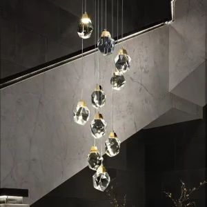 Long Crystal Chandelier Spiral Chandelier for Home Hotel Copper Metairal +k9 Crystal Led Stairs Lights Pendant Lights