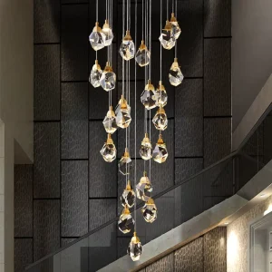 Long Crystal Chandelier Spiral Lighting for Home Hotel Use K9 Crystal LED Stairs Lights Pendant Lights