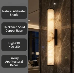 Long Cylindrical Alabaster Wall Lamp Minimalist Alabaster Wall Sconce Vertical Cylindrical Marble Texture LED Wall Lamp Hotel