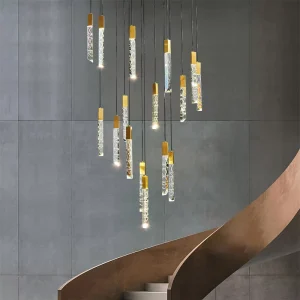 Long Stairwell Hanging Villa Pendant Light Staircase Villa Indoor High Ceiling Linear Crystal Pendant Light