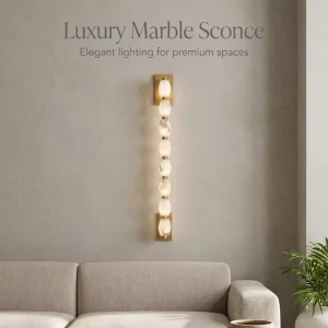 Long Strand Natural Alabaster Luxury Brass LED Decorative Wall Sconce Vertical Ambient Light Residential Commercial Space