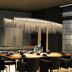 Long Type Silver Rose Gold Aluminum Body Simple Modern Pendant Light LED Chandelier Ceiling Light Dining Lamp