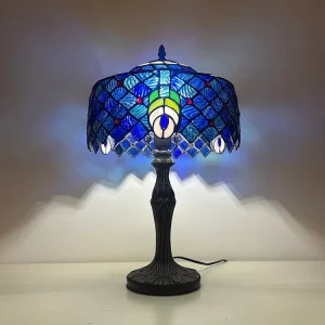 LongHuiJing Dragonfly Dome Stained Glass AC Table Lamp Multicolored Brown Handmade Wisteria Lampshade LED Flexible Simple E26