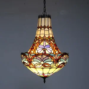 LongHuiJing Hanging Ceiling Large Baroque for Pendant Chandelier Stained Glass Shade LED Light 360 Beam Angle for Kitchen