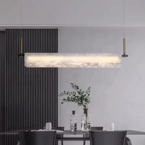 Luxury Alabaster Linear Pendant Light Modern Minimalist Design Copper Chandelier for Bar Island Tea Dining Room Ceiling Lamp