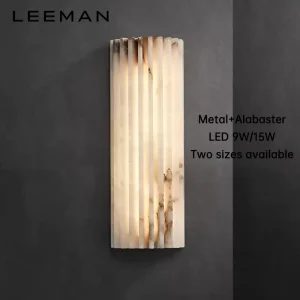 Luxury Alabaster Spanish Marble Wall Sconce Ribbed Designer Bedroom Lamp with LED Light for Home Living Room or Bathroom