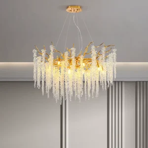 Luxury Aluminium Branch Hanging Light Octagonal Beads Crystal Chandelier Living Dining Bedroom Tassel Design LED Pendant Lamp