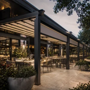 Luxury Aluminum Alloy PVC Bioclimatic Pergola with Retractable Louver Roof Modern Smart Lighting System Freestanding Design