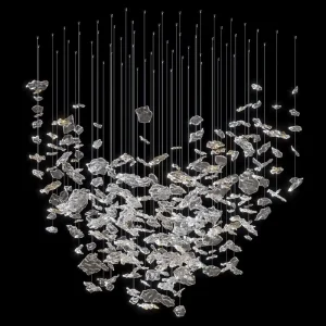 Luxury Bespoke Art Decor Stainless Steel LED Chandelier with Ice Flake Glass Pendant for Hotel Villa Lighting