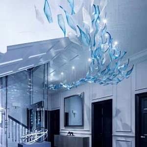 Luxury Blue Glass Branch Ceiling Decor Chandelier Custom Light for Villa Entrance