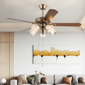 Luxury Ceiling Light American Style Straight Leaf E27 Light Source 48 Inch Ceiling Fan with Light