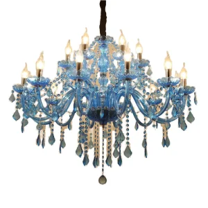 Luxury Chandelier Pendant Lamp for Living Room Energy Saving Home Decor European Blue Crystal Middle Size Modern