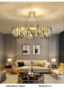 Luxury Crystal Adjustable Height Chandelier Pendant Light with Gold Metal Frame for Hotel Living Room Modern Decor