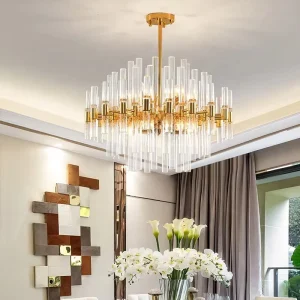 Luxury Crystal Ceiling Pendant Lights Hotel Decorative Living Dining Room LED Modern Crystal Gold Chandeliers