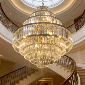 Luxury Crystal Chandelier with Art Design Round Wedding Hotels Staircases Luxury Crystal Pendant Light