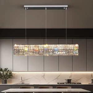 Luxury Crystal Long Pendant Light Stainless Steel Crystal Rectangular Chandelier for Dining Room Pendant Lamp for Kitchen Island