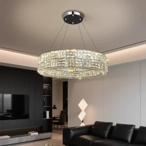 Luxury Crystal Round Pendant Lamp Stainless Steel Round Chandelier for Room Crystal Hanging Light Ceiling Installation
