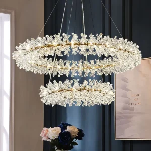 Luxury Custom Crystal Chandelier Hanging Lighting Living Room Modern LED Round Pendant Light
