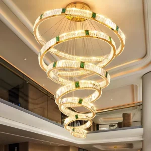 Luxury Decorative Round Circle Ring Stainless Steel Crystal Living Room Hanging Chandelier Pendant Light