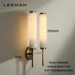 Luxury Design Brass Alabaster LED Wall Light Modern Bedroom Copper Shade 3000K Warm White Light Stone Wall Sconce