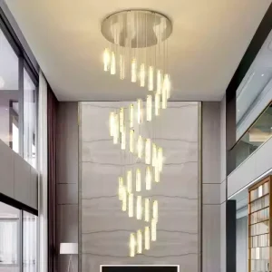 Luxury Designer Open-Air Living Room Large Gold Crystal LED Chandelier Multi-Head Long Line Adjustable Height Pendant Lights