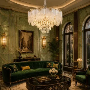 Luxury Draped Crystal Chandelier Gold Round and Oval Pendant Light for Villas Dining Rooms and Hotels