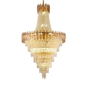 Luxury Energy Saving Decoration Duplex Hotel Project Modern Wedding Hanging Pendant Light Remote Control Golden Chandeliers