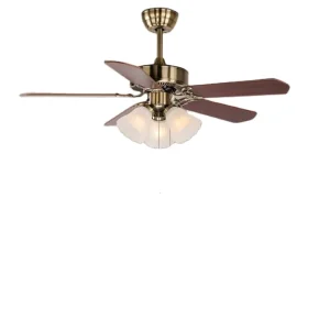 Luxury European Iron Chandelier Ceiling Fan Light with 5 Blades 42 Inch LED Energy Conservation DC Motor 3 Speed