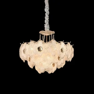 Luxury Floral Glass Chandelier Layered Gold Pendant Light for Villas Living Rooms and Hotels