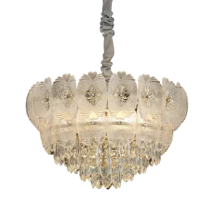Luxury French Floral Crystal Chandelier Ornate Gold Glass Pendant Light for Villa Majlis Dining Room and Hotel Lobby