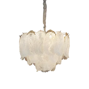 Luxury Frosted Feather Glass Chandelier Gold Pendant Light for Villa Majlis Dining Room Staircase and Hotel Lobby