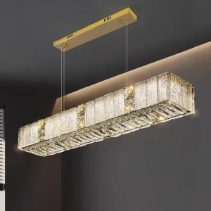 Luxury Glaze Crystal Long Pendant Lamp Dining Bar Counter Glass Chandelier Modern Villa Living Room Creative LED Line Light