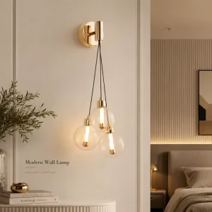 Luxury Gold 3 Light Clear Glass Globe Wall Sconce Adjustable Suspension LED Hanging Wall Lamp for Bedroom Bedside Home Decor