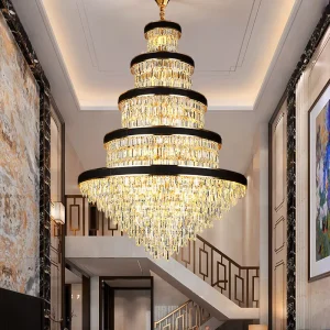 Luxury Gold Black Chandeliers Pendant Light Villa Living Room Modern K9 Crystal Chandelier