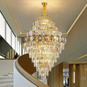 Luxury Gold Crystal Chandelier Pendant Light for Hotel Villa Living Room Stairs Large High-end Post-modern K9 Crystal Chandelier