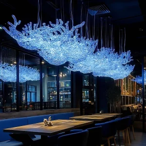 Luxury Handmade Colorful Crystal Art Installation LED Suspended Pendant Lamp Voice Control Stepless Dimming Custom Size