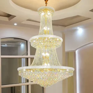 Luxury High Ceiling Chandelier Pendant Light Hotel Round Gold Hang Lamp for Home Wedding Hall Decor Modern Crystal Chandelier