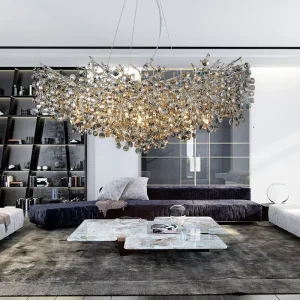 Luxury Home Decoration Modern LED Crystal Chandelier Pendant Light for Living Room Lobby Dimmable Customizable Color & Size
