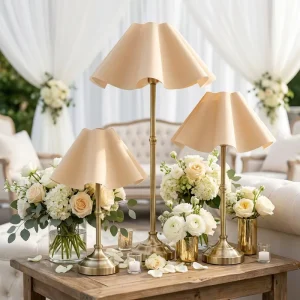 Luxury Hospitality Cordless Lamp Metal with Cloth Shade Wireless Table Light for Wedding Restaurant