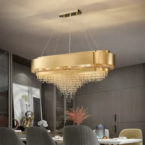 Luxury Hotel Living Room Gold Ring Ceiling Lamp Modern LED Crystal Chandelier Pendant Light for Hotel Villa Hall