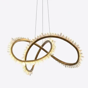 Luxury Infinity Crystal LED Chandelier Gold Dual Ring Crystal Prism Crown Pendant Light for Dining Room Living Room Hotel
